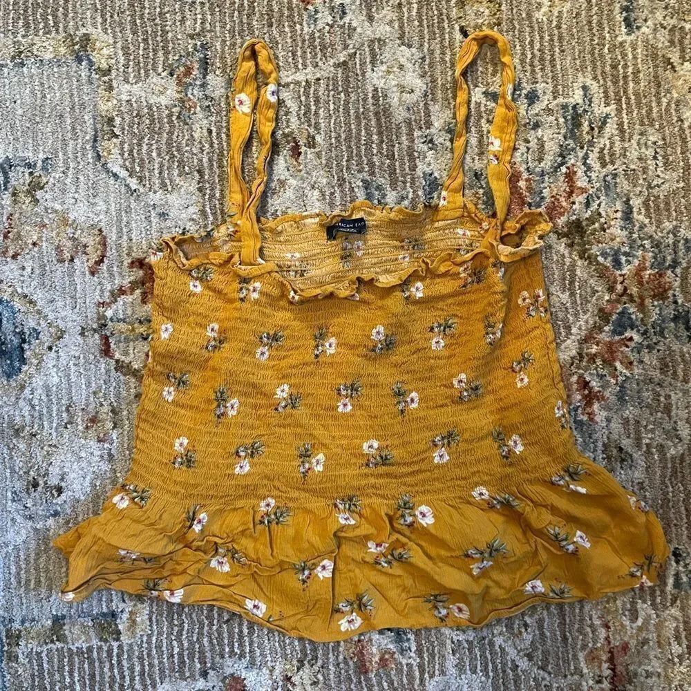 Floral Mustard Smocked Top